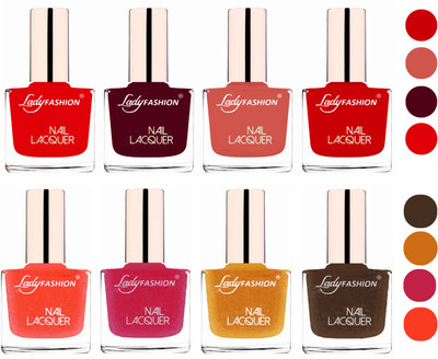 

Lady Fashion Ultra HI-Shine Quick Dry Nail Polish Combo Bright Red,Maroon,Nude,Juicy Red,Orange Silk,Abricoat Rose,Golden,Mettalic Brown(Pack of 8)