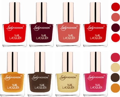 

Lady Fashion Ultra HI-Shine Quick Dry Nail Polish Combo Bright Red,Maroon,Nude,Juicy Red,Golden,Mettalic Brown,Mettalic Gold(Pack of 8)
