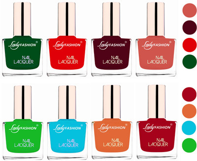 

Lady Fashion Ultra HI-Shine Quick Dry Nail Polish Combo Dark Green,Bright Red,Maroon,Nude,Dark Red,Light Green,Sky Blue,Nude(Pack of 8)