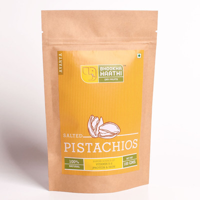 

Bhookha Haathi Superior Salted Pistachios - 100% Natural - 400gms (Pack of 4 X 100gms) Pistachios(400 g, Pouch)