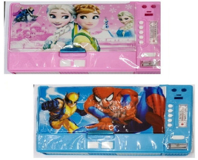 

S2KCrafts frozen s2kc-1012 frozen,spiderman 8 buttons jumbo plastic pencil box Art Plastic Pencil Boxes(Set of 2, Pink, Light Blue)