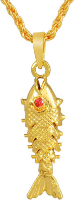 memoir Fish Design Locket, Temple Jewellery Gold-plated Cubic Zirconia Brass Pendant