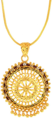 memoir Round Classic Ghungroo Design Gold-plated Cubic Zirconia Brass Pendant