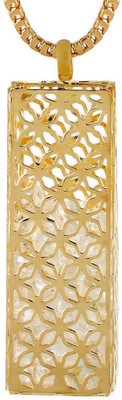 memoir Long Octagon Carving Box Encased Gold-plated Cubic Zirconia Brass Pendant