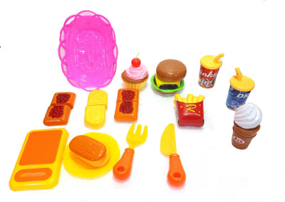 

TALKING GANESHA 15 Pcs Realistic Sliceable Fast Food Cutting Play Toy Set with Velcro - Pretend Play Educational Toys for Kids and Children