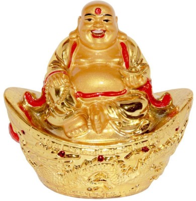 Nitin Collection laughing buddha on ingot Decorative Showpiece  -  12 cm(Polyresin, Multicolor)