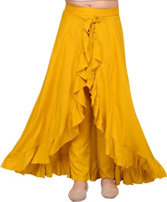 HUNNY BUNNY Solid Girls Wrap Around Yellow Skirt