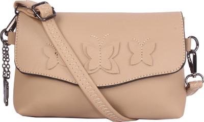 Butterflies Women Casual Beige PU Sling Bag