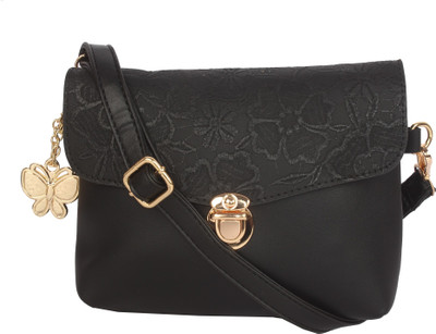 

Butterflies Women Casual Black PU Sling Bag