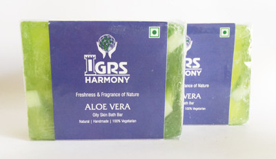 

IGRS Harmony Natural Aloe Vera Soap 100g with pure essential oils and herbal extracts of Aloe vera, and Neem, Parabens and Sulphate free, hand made to maintain a perfect moisture balance to provide a soft and supple skin (Pack of 2)(200 g, Pack of 2)