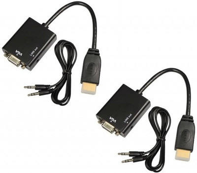 

FKU TV-out Cable Set Of 2 HDMI To VGA HD Converter With Audio cable(Black, For Computer, 2 m)
