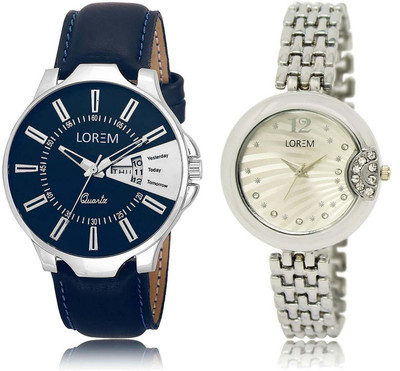 

LOREM SR-23-227 Attractive Silver & Blue Round Boy's & Girl's Metal Bracelet & Leather Hybrid Watch - For Men & Women