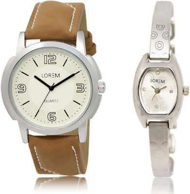 

LOREM SR-16-219 Attractive Silver & White Contemporary & Round Boy's & Girl's Metal Bracelet & Leather Watch - For Men & Women