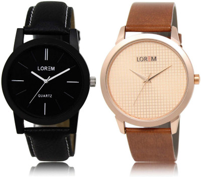 

LOREM SR-5-34 Attractive Rose Gold & Black Round Boy's Leather Watch - For Men