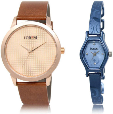 

LOREM SR-34-218 Attractive Blue & Rose Gold Contemporary & Round Boy's & Girl's Metal Bracelet & Leather Watch - For Men & Women