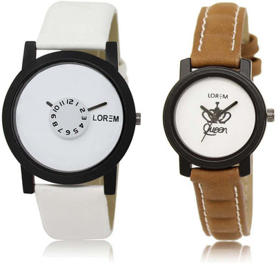 

LOREM SR-26-209 Attractive White Round Boy's & Girl's Leather Watch - For Men & Women