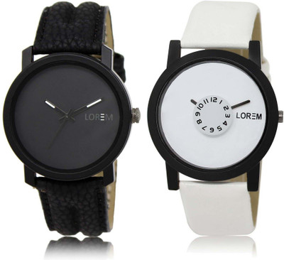 

LOREM SR-21-26 Attractive White & Black Round Boy's Leather Watch - For Men