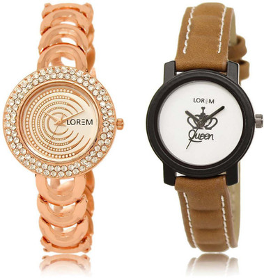 

LOREM SR-202-209 Attractive Multicolor Round Girl's Leather & Metal Bracelet Watch - For Women