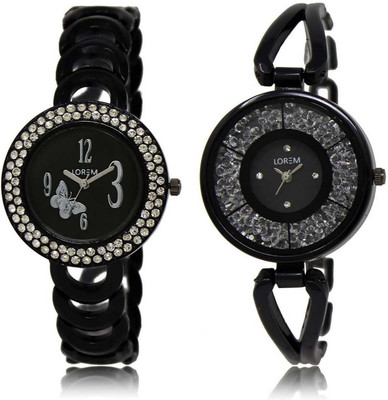 

LOREM SR-201-211 Attractive Black Round Girl's Metal Bracelet Watch - For Women