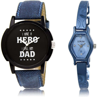 

LOREM SR-7-218 Attractive Blue & Black Contemporary & Round Boy's & Girl's Metal Bracelet & Leather Watch - For Men & Women