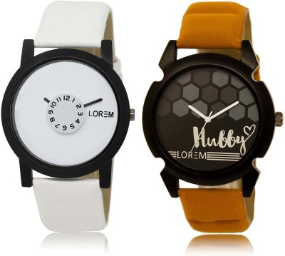 

LOREM SR-26-32 Attractive Black & White Round Boy's Leather Watch - For Men