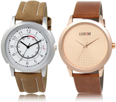 

LOREM SR-17-34 Attractive Rose Gold & White Round Boy's Leather Watch - For Men