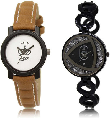 

LOREM SR-209-237 Attractive Silver & White Round Girl's Metal Bracelet & Leather Watch - For Women