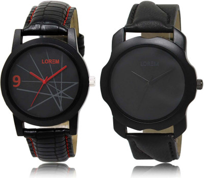 

LOREM SR-8-22 Attractive Black Round Boy's Leather Watch - For Men