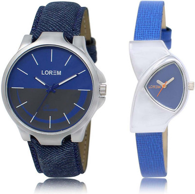 

LOREM SR-24-208 Attractive Blue Triangle & Round Boy's & Girl's Leather Watch - For Men & Women