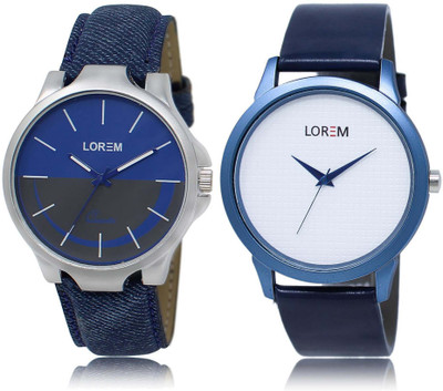 

LOREM SR-24-33 Attractive White & Blue Round Boy's Leather Watch - For Men