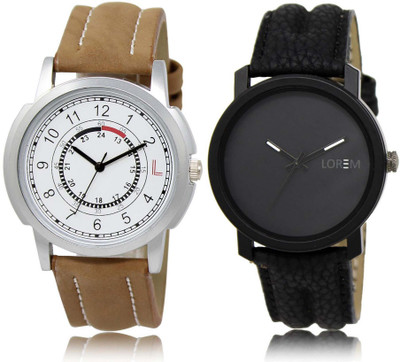 

LOREM SR-17-21 Attractive Black & White Round Boy's Leather Watch - For Men