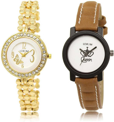 

LOREM SR-203-209 Attractive Multicolor Round Girl's Leather & Metal Bracelet Watch - For Women