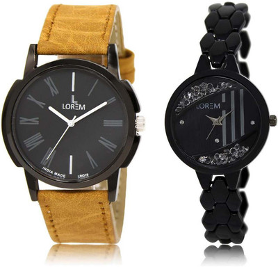 

LOREM SR-19-221 Attractive Black Round Boy's & Girl's Metal Bracelet & Leather Watch - For Men & Women