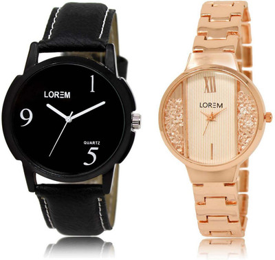 

LOREM SR-6-217 Attractive White & Black Round Boy's & Girl's Metal Bracelet & Leather Watch - For Men & Women
