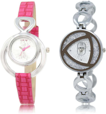 

LOREM SR-205-240 Attractive White Round Girl's Metal Bracelet & Leather Watch - For Women
