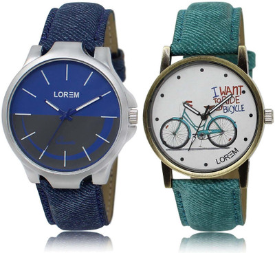 

LOREM SR-24-229 Attractive White & Blue Round Boy's & Girl's Leather Watch - For Men & Women