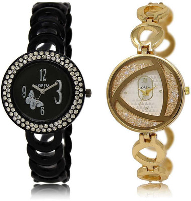 

LOREM SR-201-239 Attractive Silver & Black Round Girl's Metal Bracelet Watch - For Women