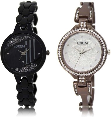 

LOREM SR-221-236 Attractive Silver & Black Round Girl's Metal Bracelet Watch - For Women