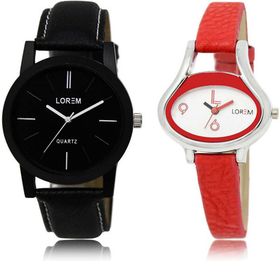 

LOREM SR-5-206 Attractive White & Black Oval & Round Boy's & Girl's Leather Watch - For Men & Women