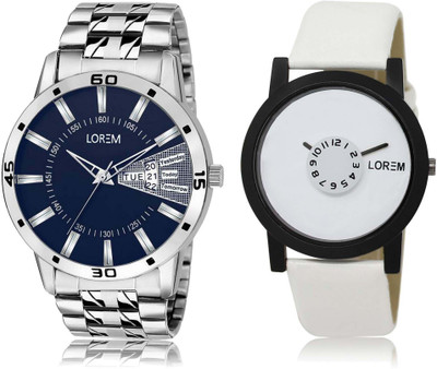 

LOREM SR-26-102 Attractive White & Blue Round Boy's Leather & Metal Bracelet Hybrid Watch - For Men