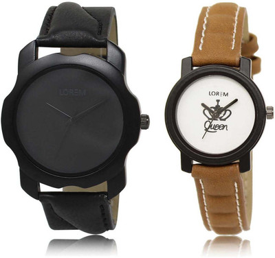 

LOREM SR-22-209 Attractive White & Black Round Boy's & Girl's Leather Watch - For Men & Women