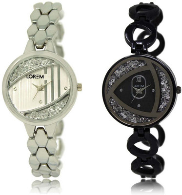 

LOREM SR-223-237 Attractive White Round Girl's Metal Bracelet Watch - For Women