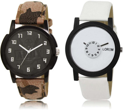 

LOREM OM-3-26 Designer White & Black Round Boy's Leather Watch - For Men