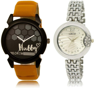 

LOREM SR-32-227 Attractive Silver & Black Round Boy's & Girl's Metal Bracelet & Leather Watch - For Men & Women