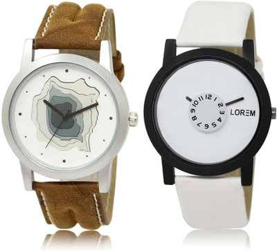 LOREM SR-9-26 Attractive White Round Boy's Leather Watch - For Men