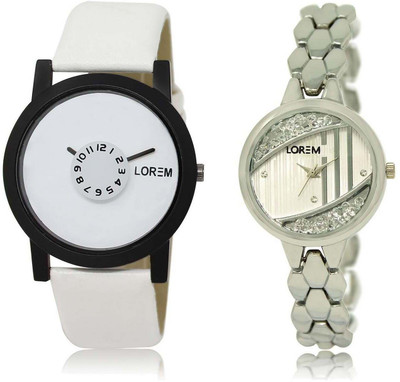

LOREM SR-26-223 Attractive Silver & White Round Boy's & Girl's Metal Bracelet & Leather Watch - For Men & Women