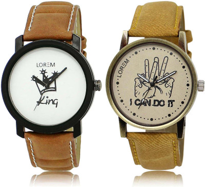 

LOREM SR-18-30 Attractive Grey & White Round Boy's Leather Watch - For Men
