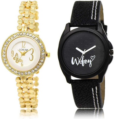 

LOREM SR-203-234 Attractive Multicolor Round Girl's Leather & Metal Bracelet Watch - For Women
