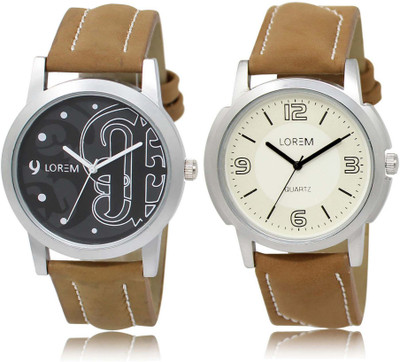 

LOREM SR-14-16 Attractive White & Black Round Boy's Leather Watch - For Men
