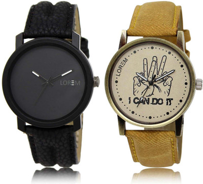 

LOREM SR-21-30 Attractive Grey & Black Round Boy's Leather Watch - For Men